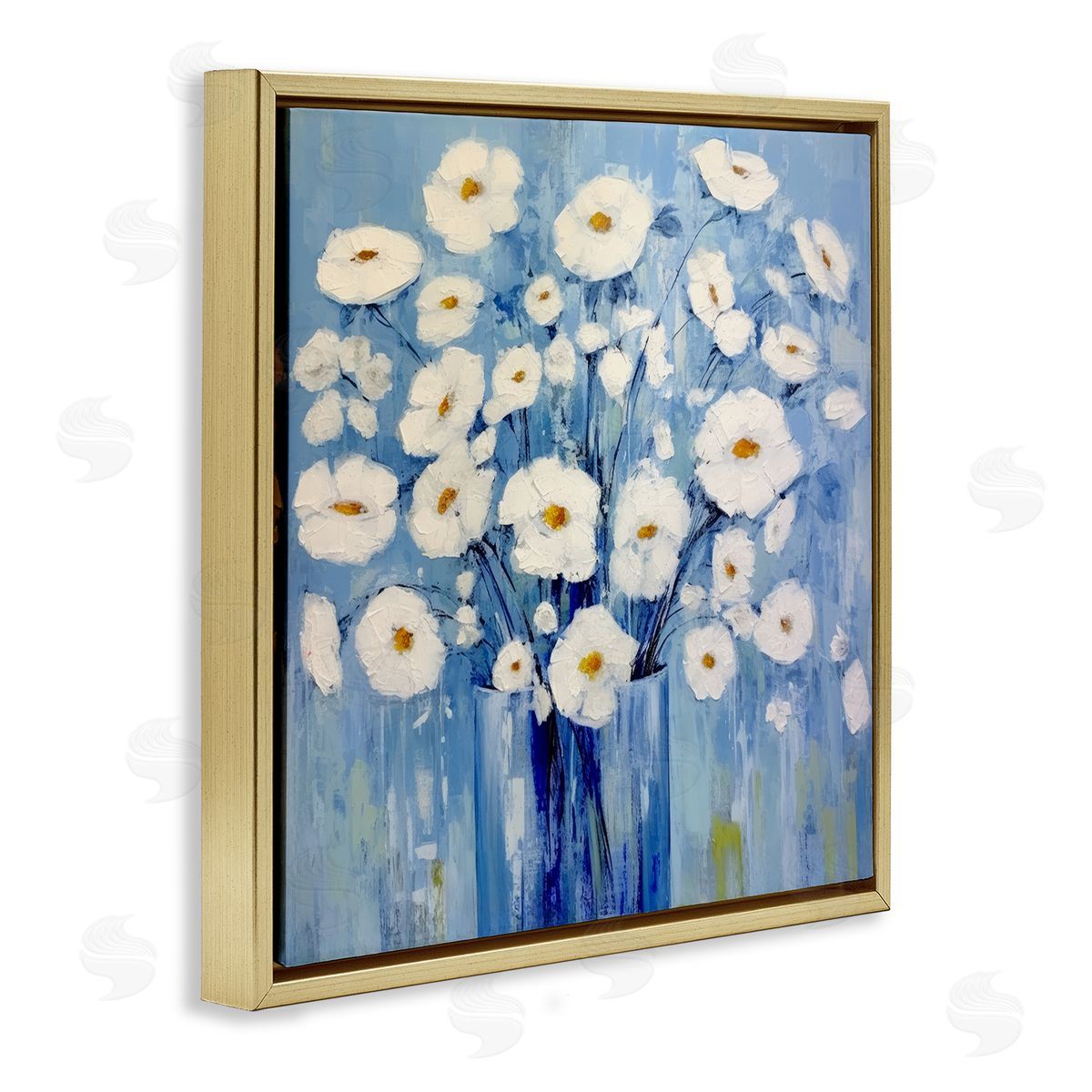 Bold Blooms on Blue Gold Floating Frame Canvas Wall Art, Home Decor by Irena Orlov