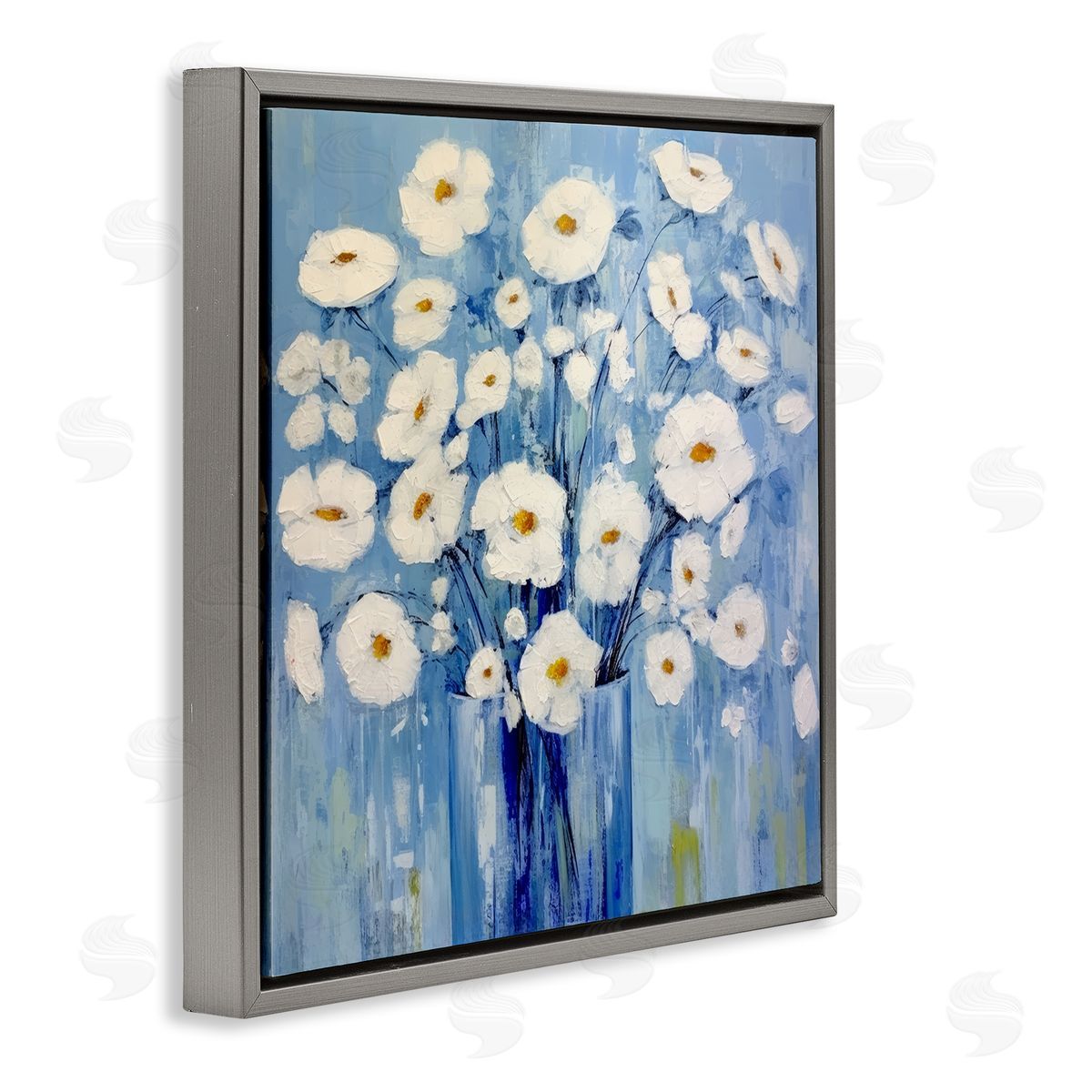 Bold Blooms on Blue Grey Floating Frame Canvas Wall Art, Home Decor by Irena Orlov