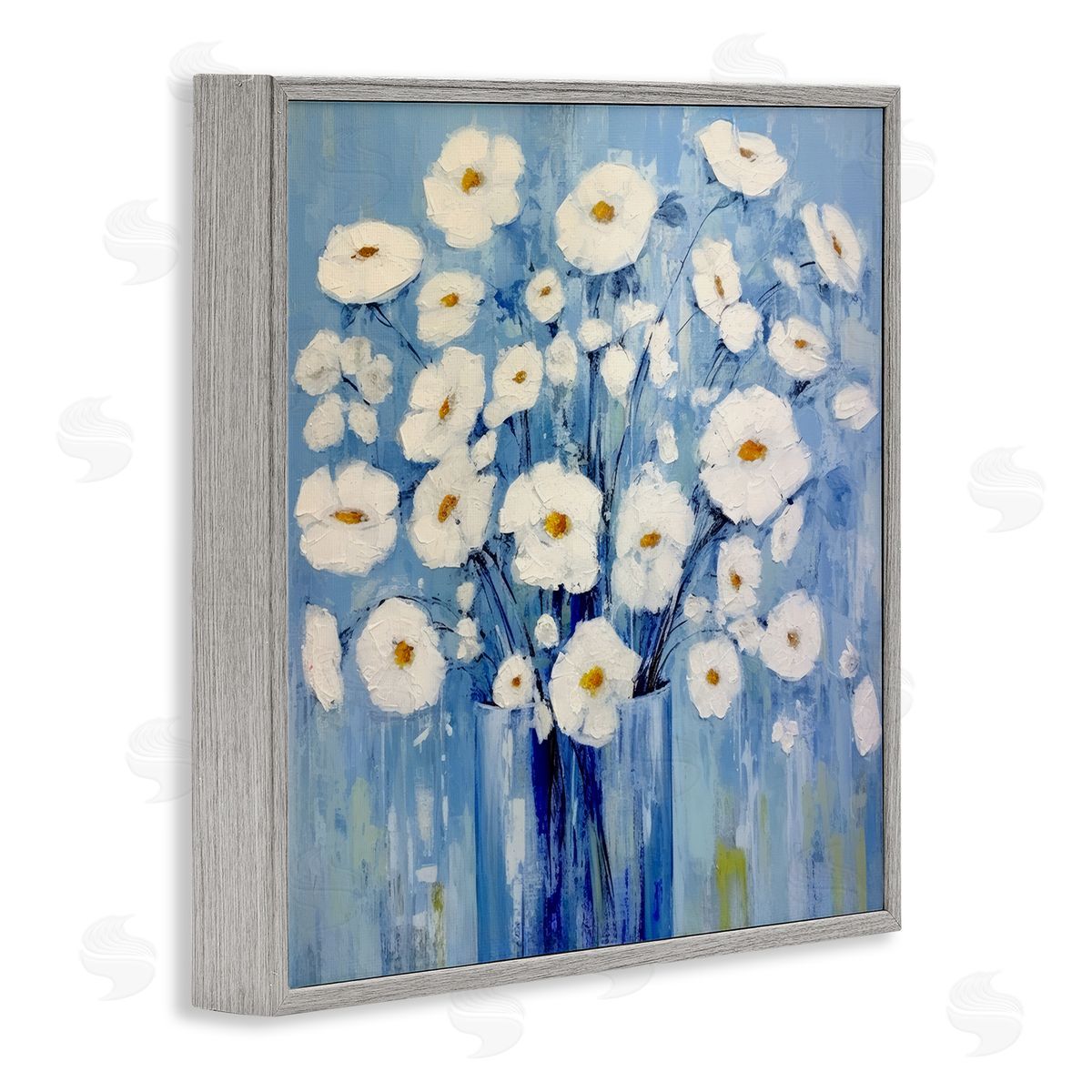 Bold Blooms on Blue Grey Frame Print Wall Art, Home Decor by Irena Orlov