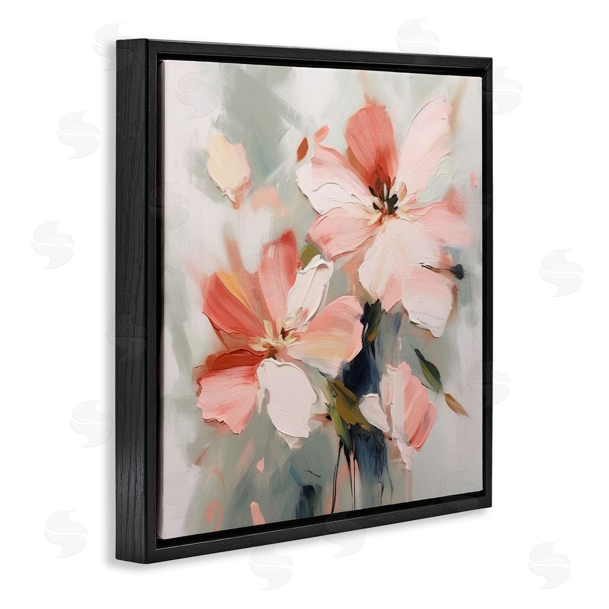 Charming Pink Blossoms Black Floating Frame Canvas Wall Art, Home Decor by Irena Orlov