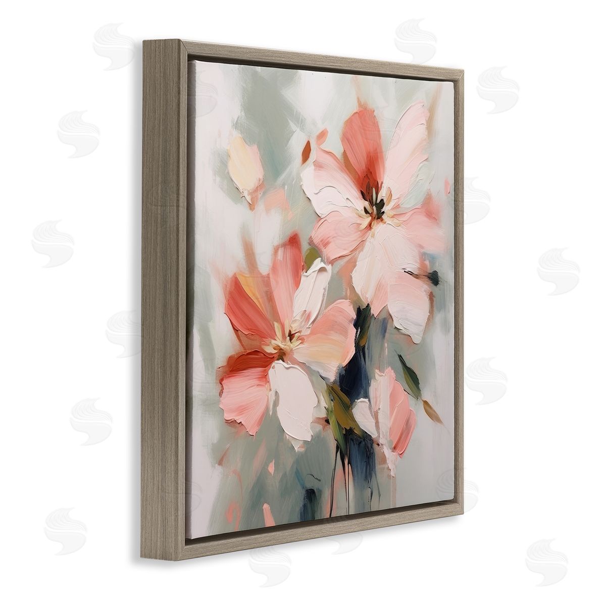 Charming Pink Blossoms Brown Floating Frame Canvas Wall Art, Home Decor by Irena Orlov