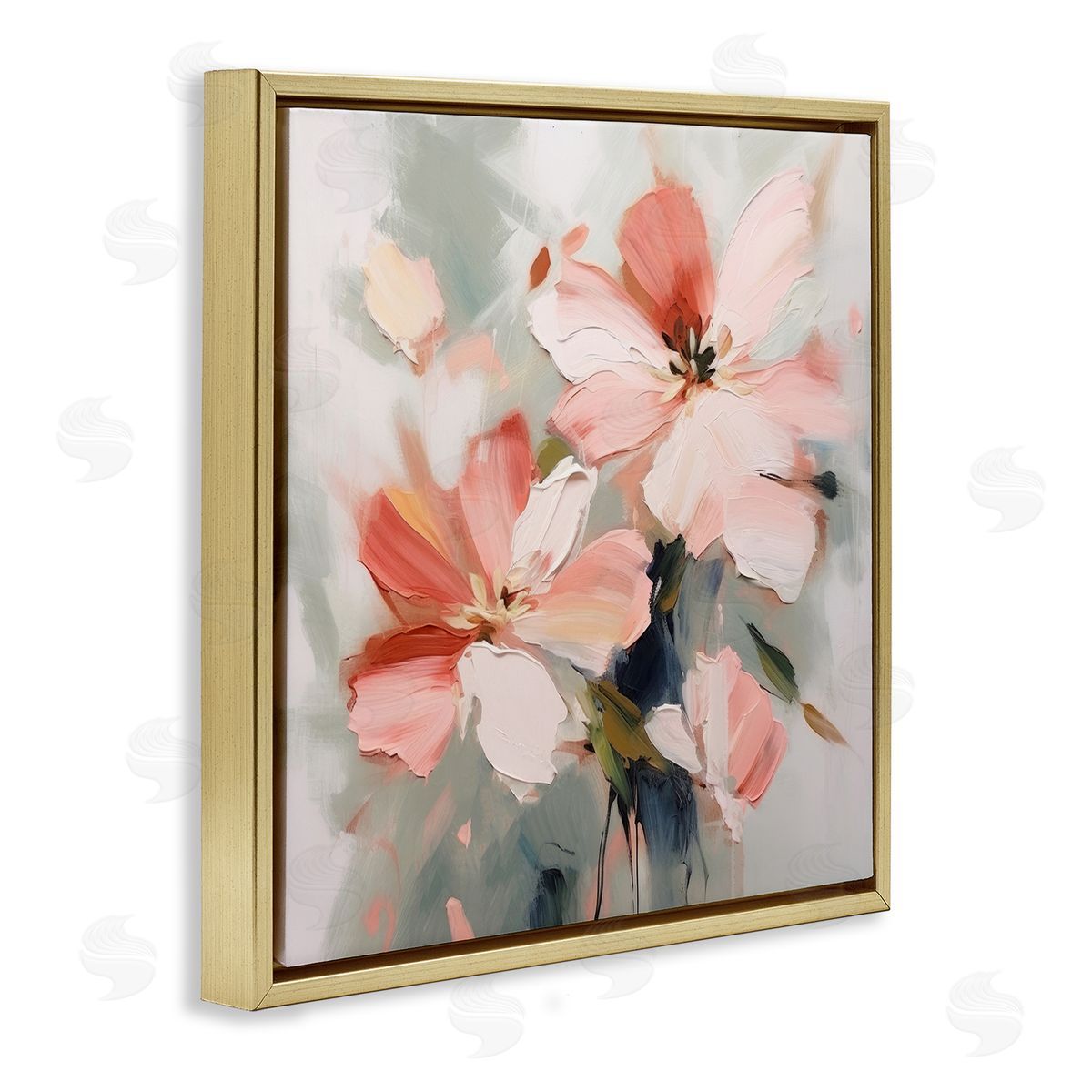 Charming Pink Blossoms Gold Floating Frame Canvas Wall Art, Home Decor by Irena Orlov