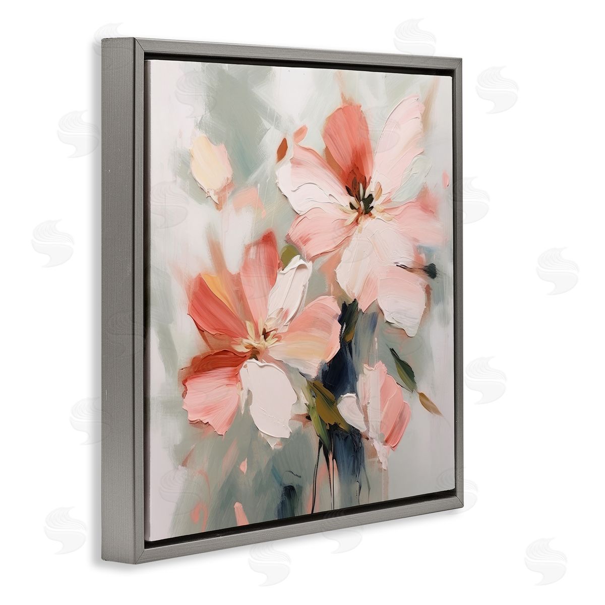Charming Pink Blossoms Grey Floating Frame Canvas Wall Art, Home Decor by Irena Orlov