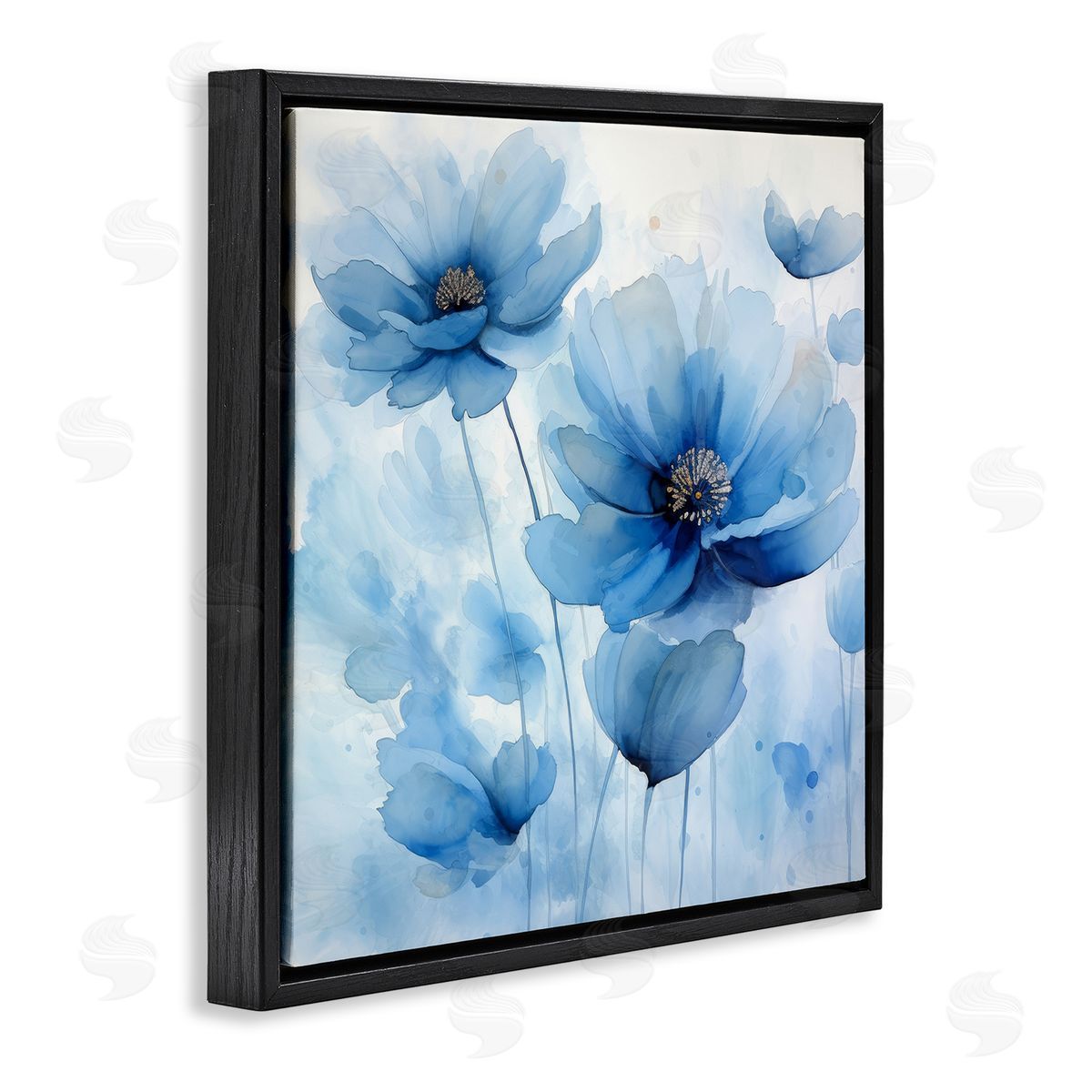 Mystical Blue Poppies Black Floating Frame Canvas Wall Art, Home Decor by Irena Orlov