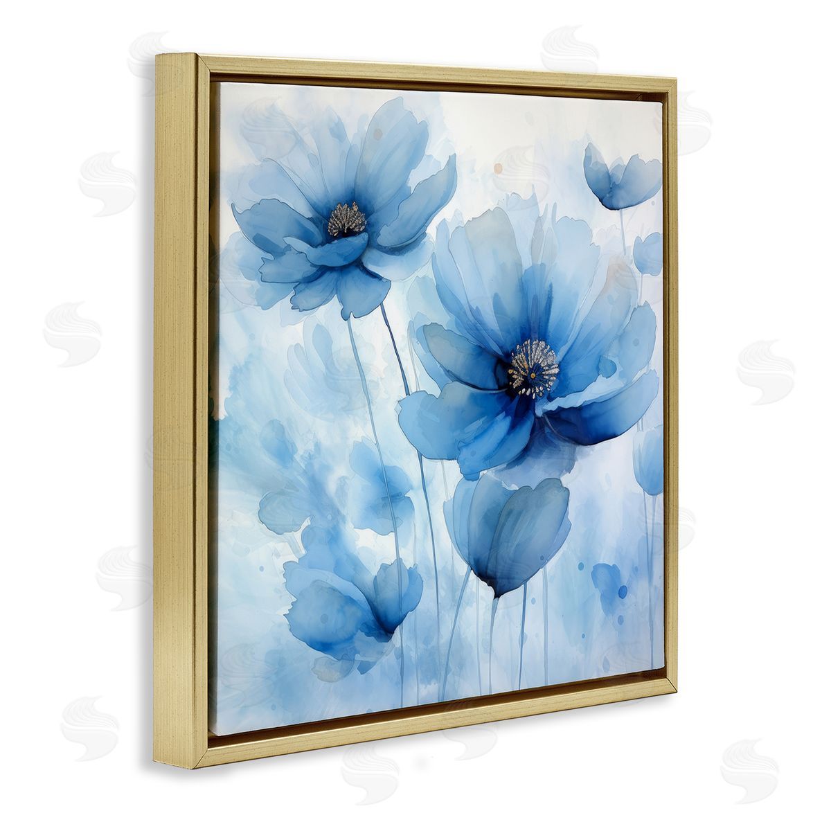 Mystical Blue Poppies Gold Floating Frame Canvas Wall Art, Home Decor by Irena Orlov