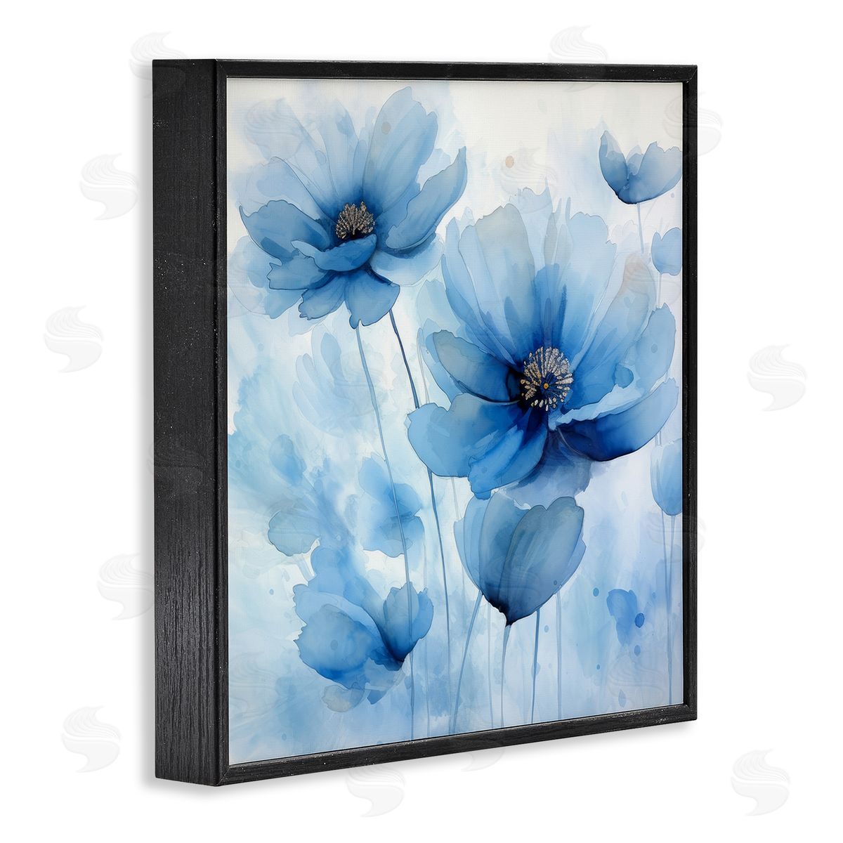 Mystical Blue Poppies Black Frame Print Wall Art, Home Decor by Irena Orlov