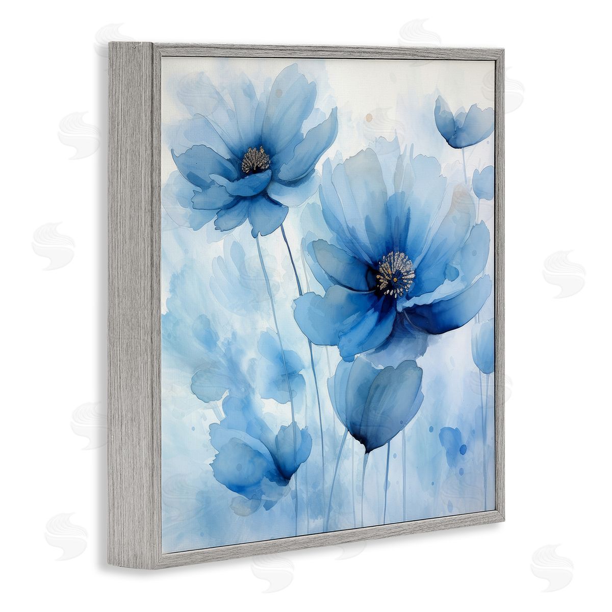 Mystical Blue Poppies Grey Frame Print Wall Art, Home Decor by Irena Orlov