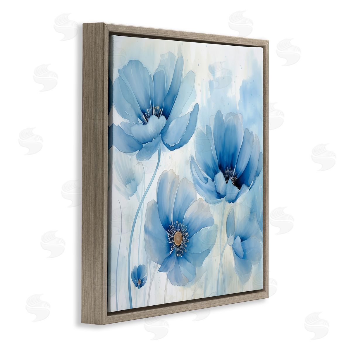 Blue Poppies Ombre Brown Floating Frame Canvas Wall Art, Home Decor by Irena Orlov