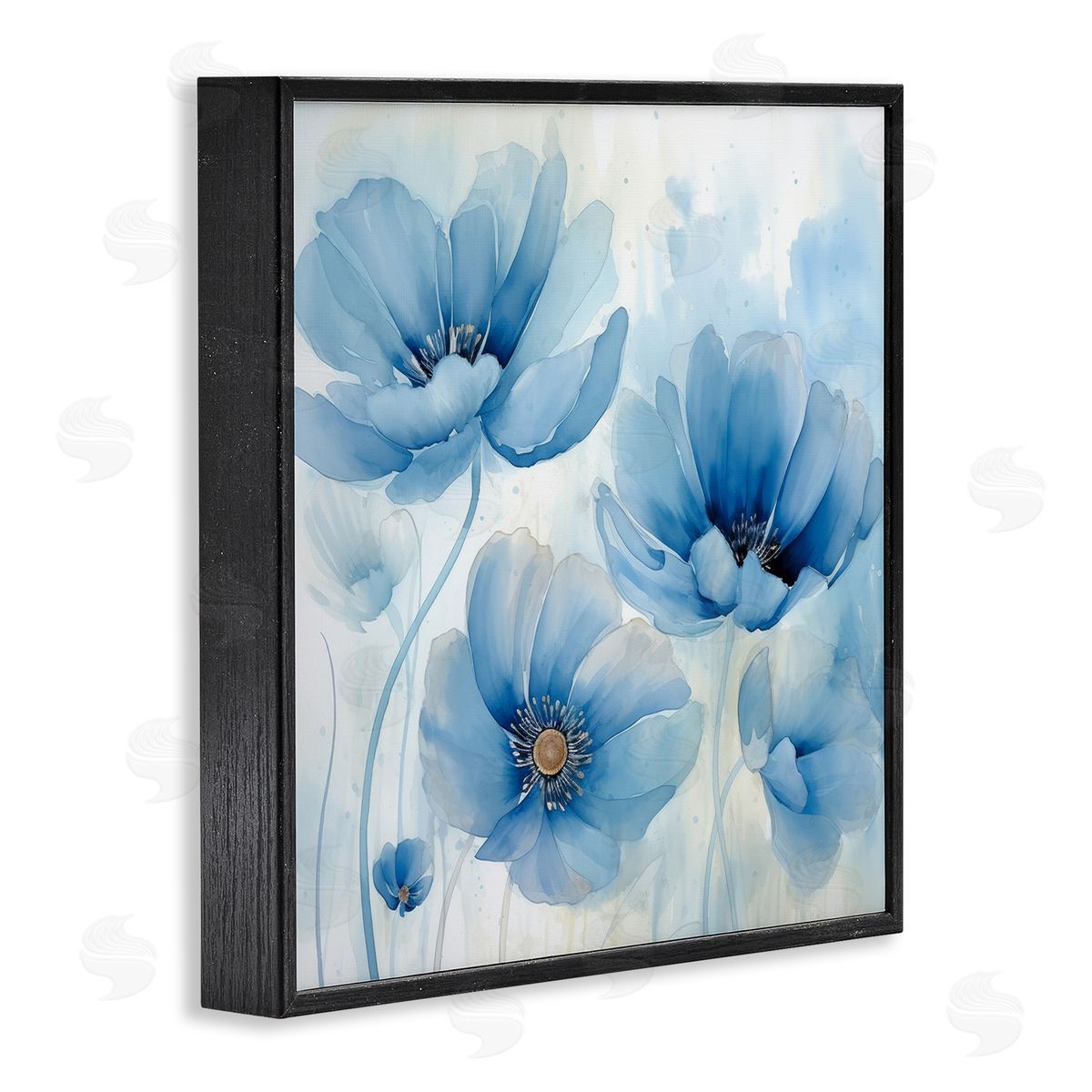 Blue Poppies Ombre Black Frame Print Wall Art, Home Decor by Irena Orlov