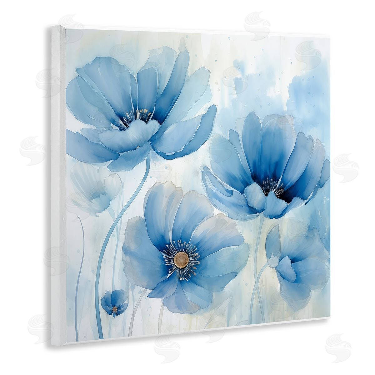Blue Poppies Ombre Wood Plaque Wall Art, Home Decor by Irena Orlov