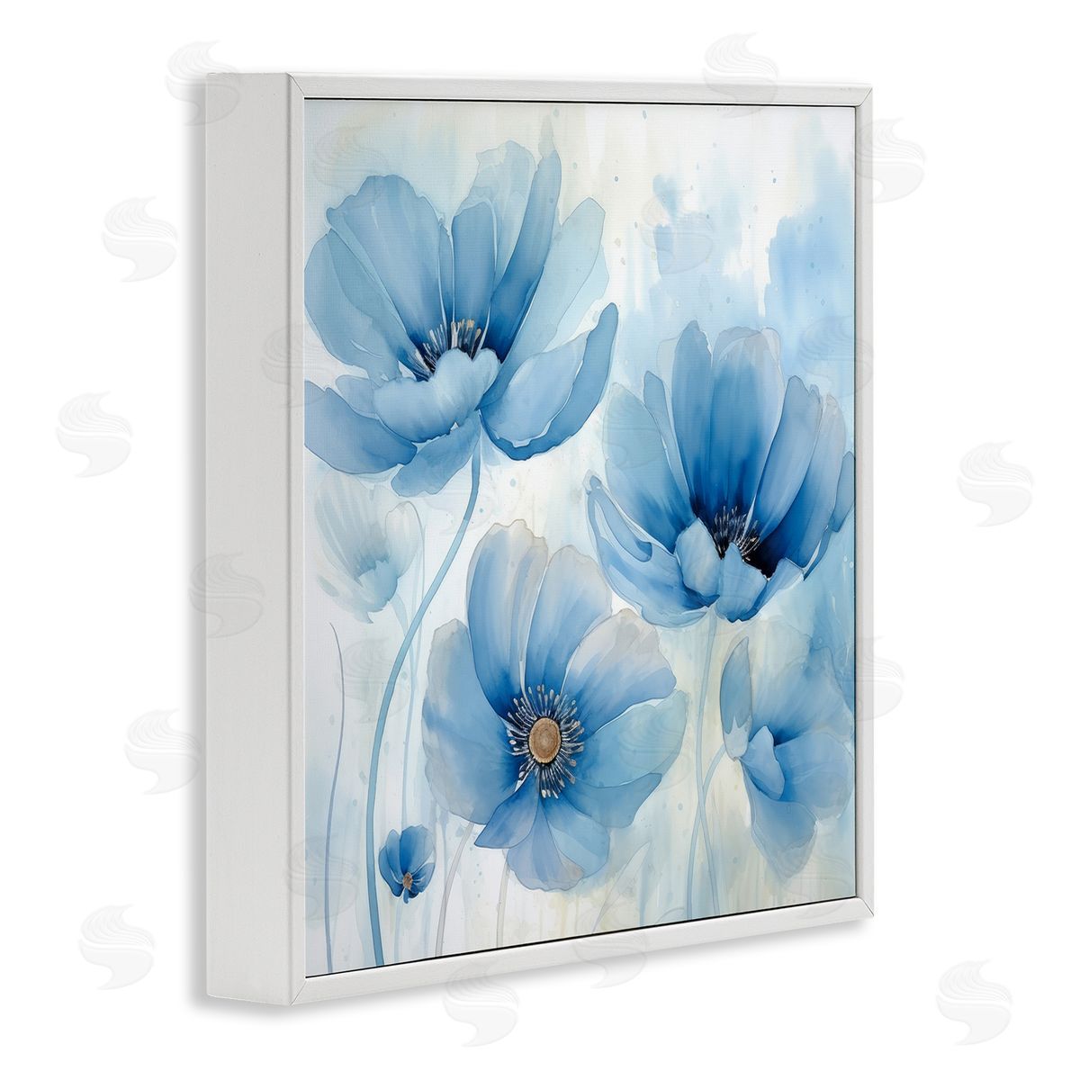 Blue Poppies Ombre White Frame Print Wall Art, Home Decor by Irena Orlov