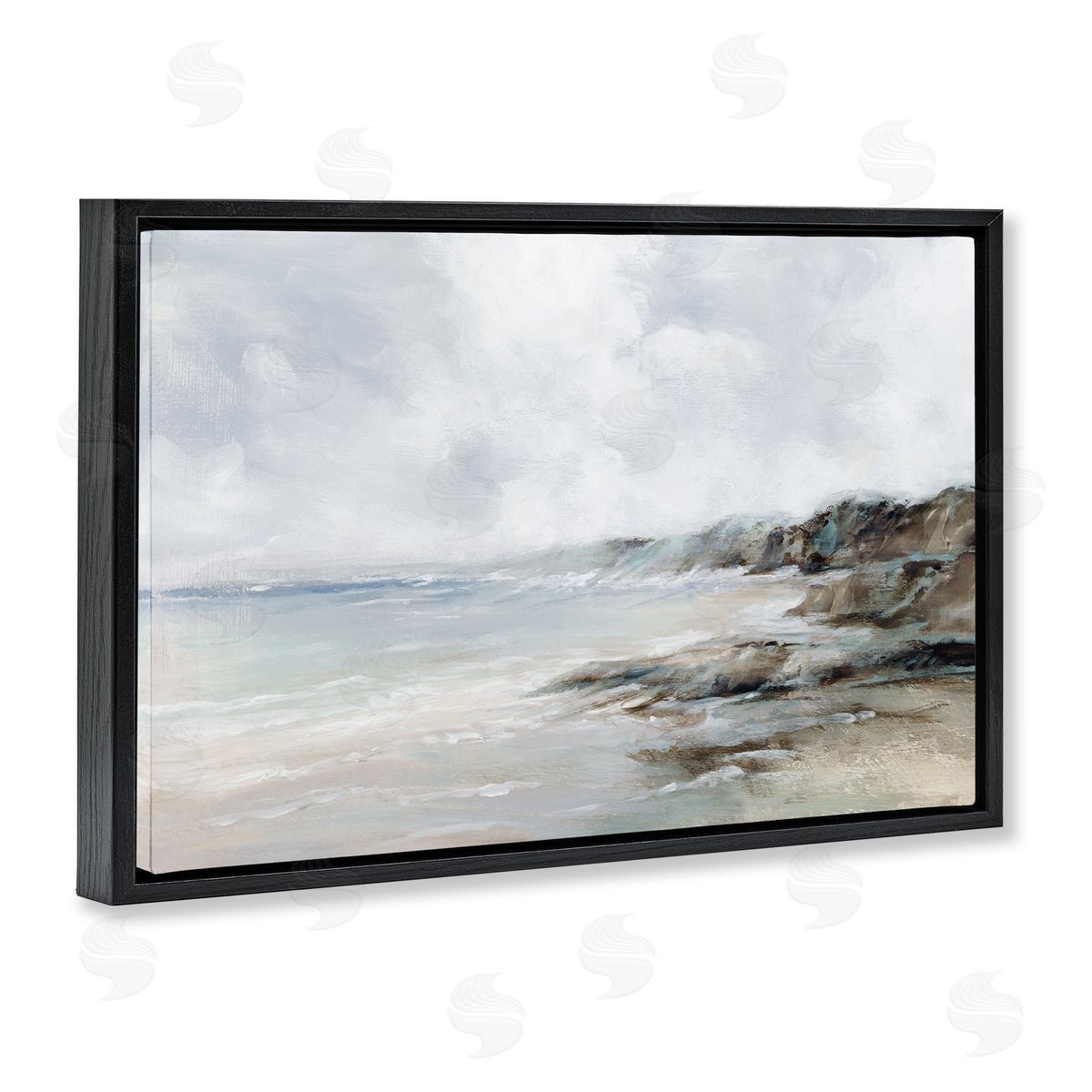 Classic Shoreline Cliffs Black Floating Frame Canvas Wall Art, Home Decor by Luna Mavis