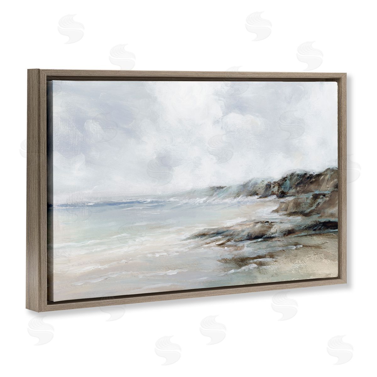 Classic Shoreline Cliffs Brown Floating Frame Canvas Wall Art, Home Decor by Luna Mavis