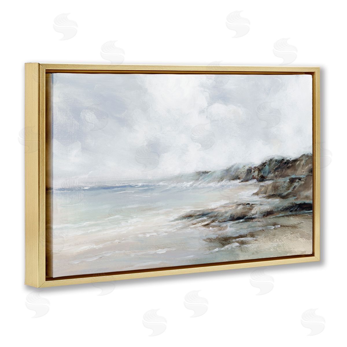 Classic Shoreline Cliffs Gold Floating Frame Canvas Wall Art, Home Decor by Luna Mavis