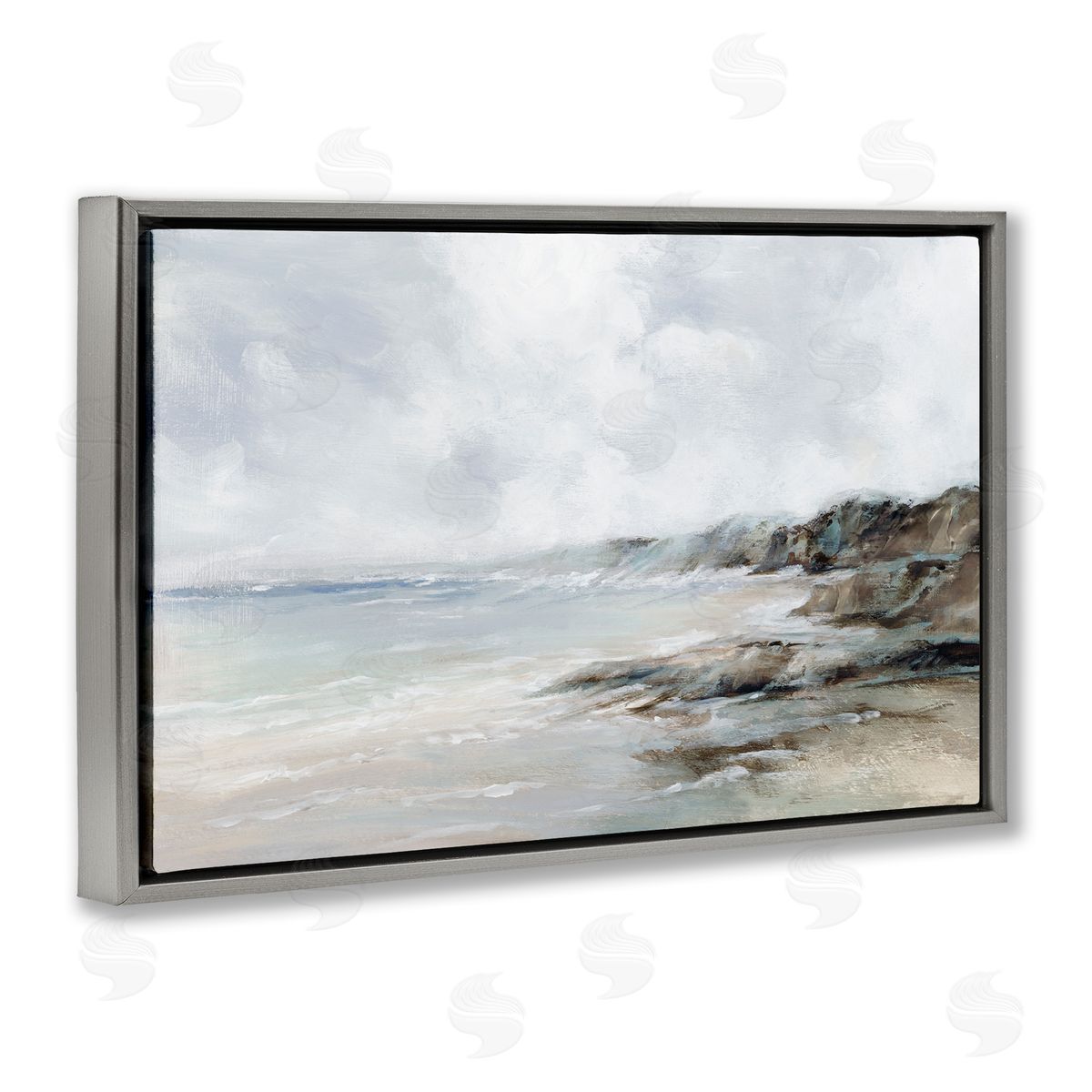 Classic Shoreline Cliffs Grey Floating Frame Canvas Wall Art, Home Decor by Luna Mavis