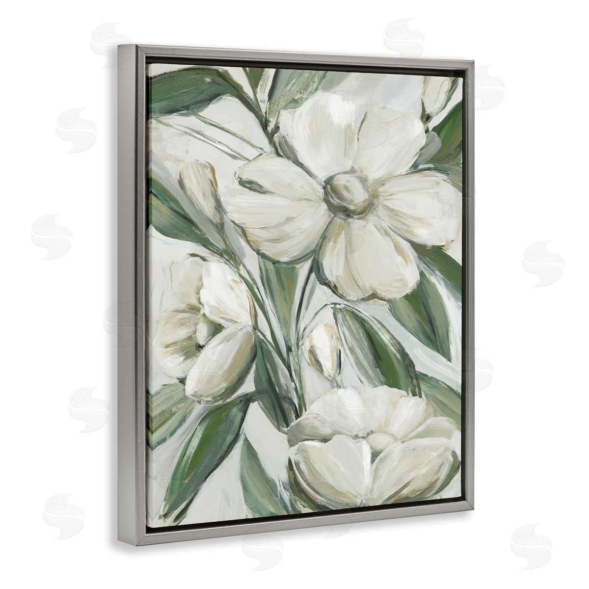 Dogwood on Vines Grey Floating Frame Canvas Wall Art, Home Decor by Hannah Dawson