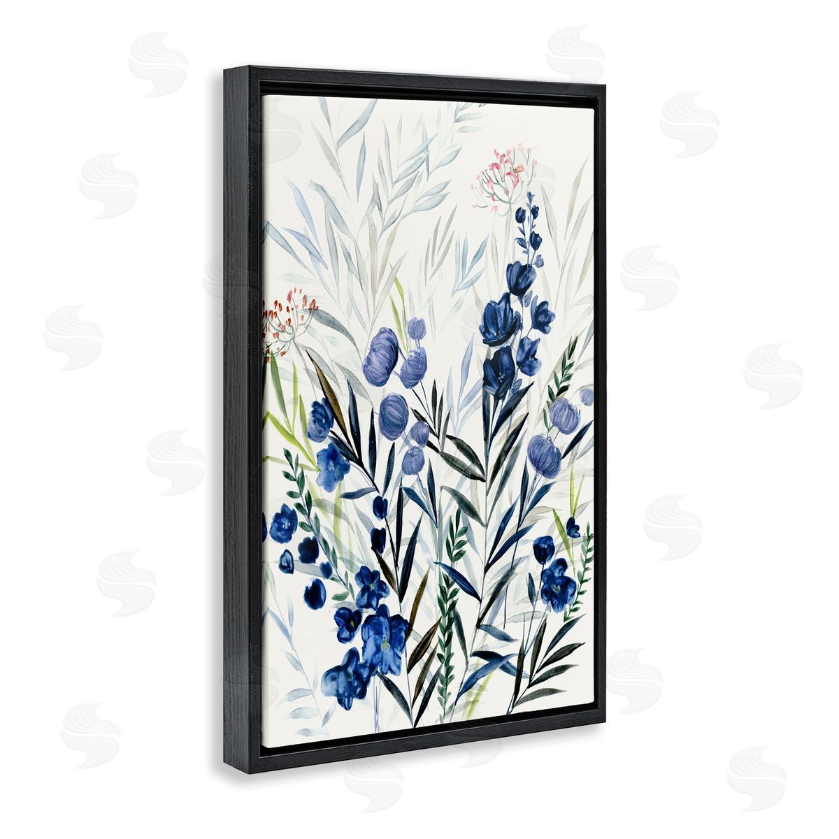 Varied Indigo Herbs Black Floating Frame Canvas Wall Art, Home Decor by Hannah Dawson