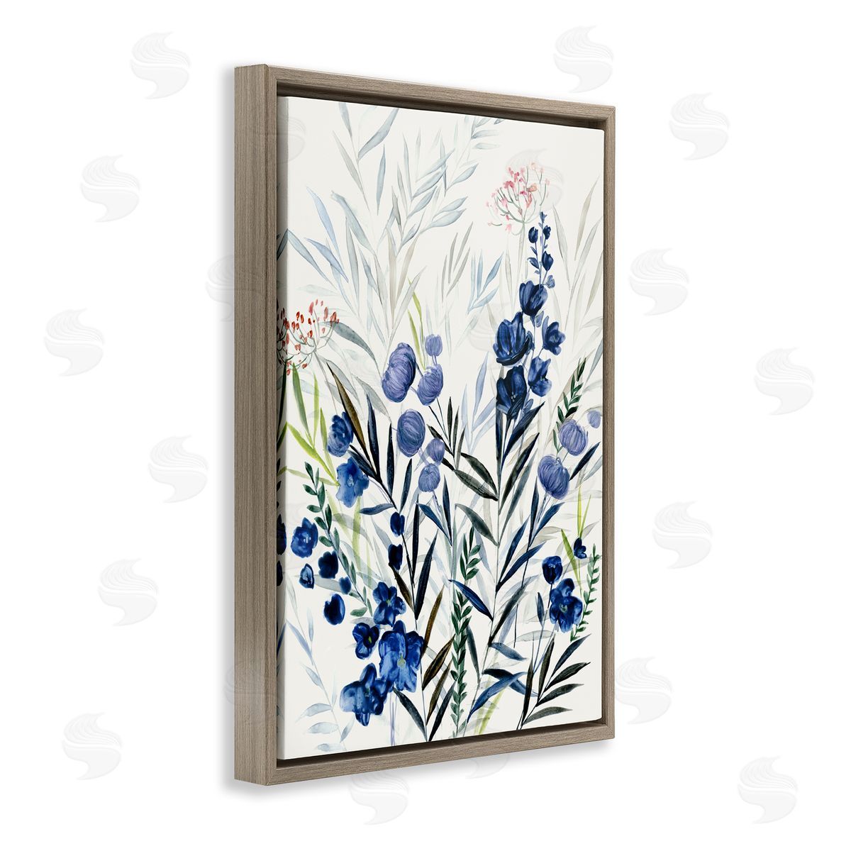 Varied Indigo Herbs Brown Floating Frame Canvas Wall Art, Home Decor by Hannah Dawson