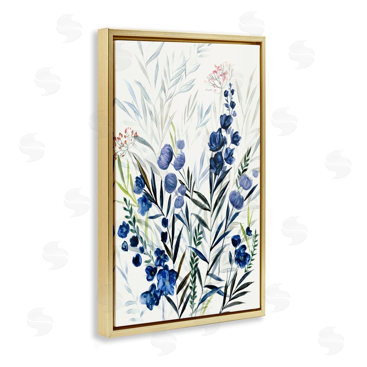 Varied Indigo Herbs Gold Floating Frame Canvas Wall Art, Home Decor by Hannah Dawson