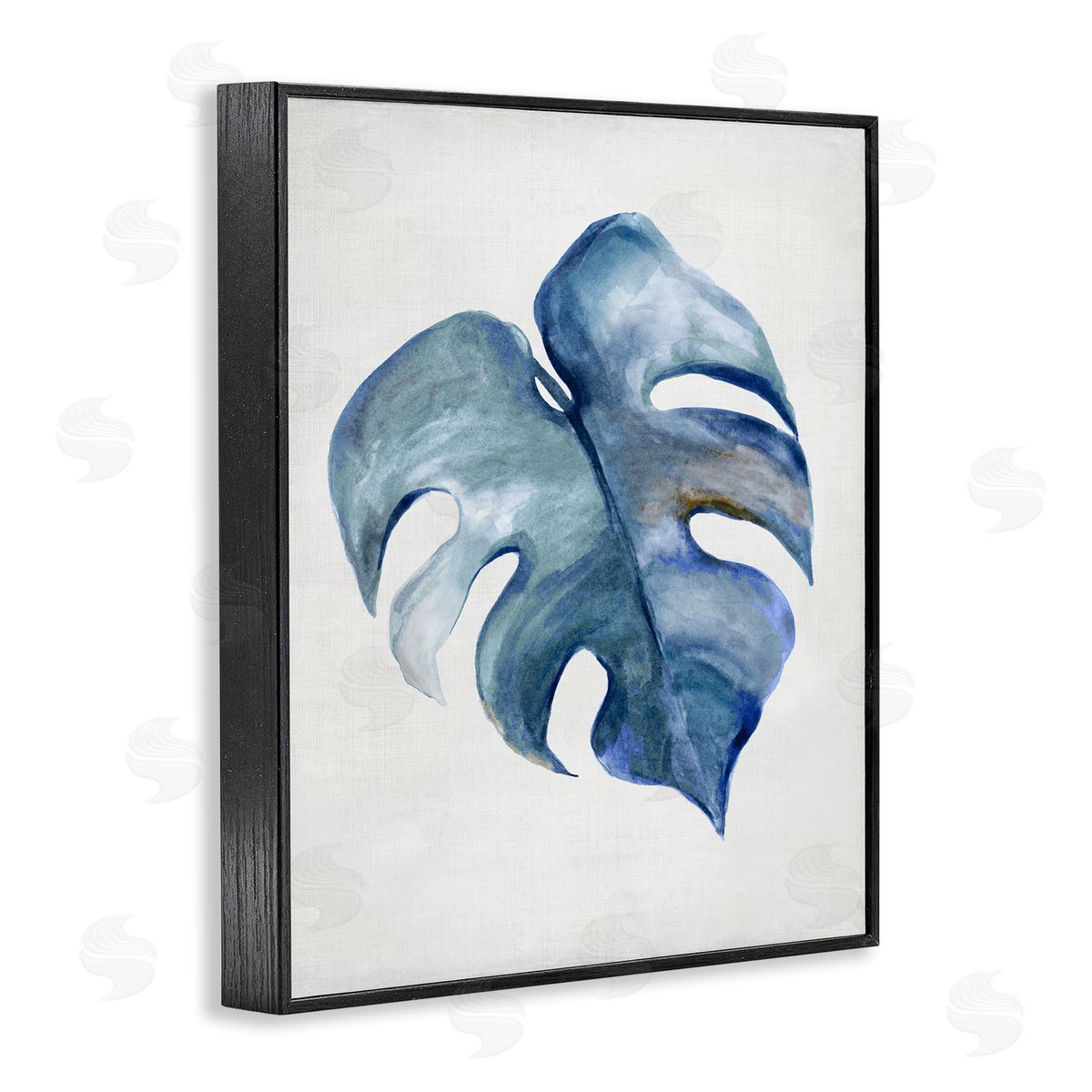 Blue Monstera Leaf Black Frame Print Wall Art, Home Decor by Hannah Dawson