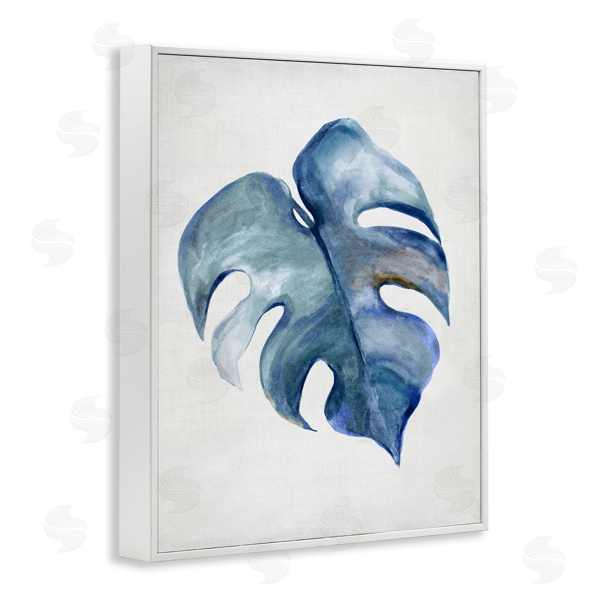 Blue Monstera Leaf White Frame Print Wall Art, Home Decor by Hannah Dawson