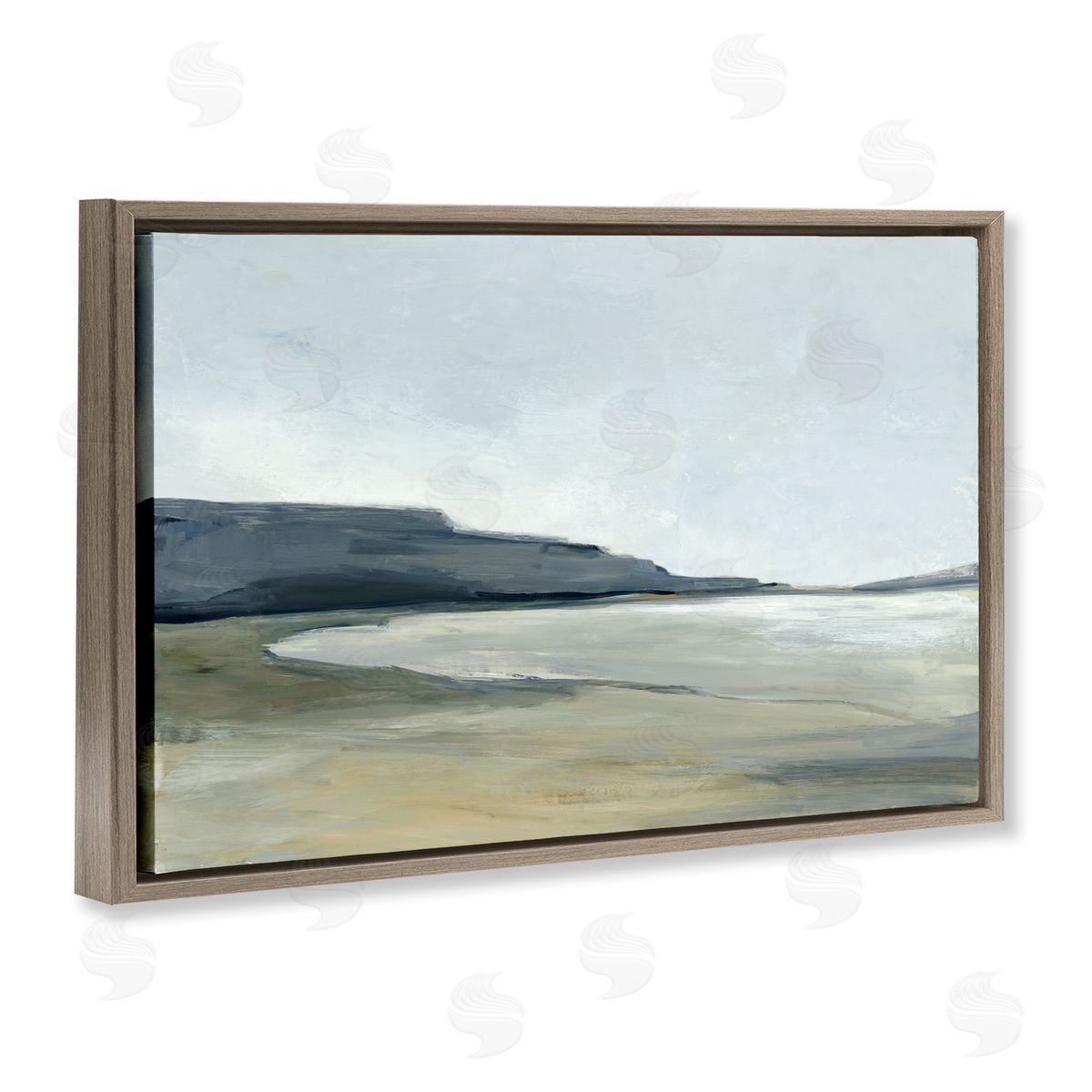 Muted Coastline Cliff Brown Floating Frame Canvas Wall Art, Home Decor by Hannah Dawson