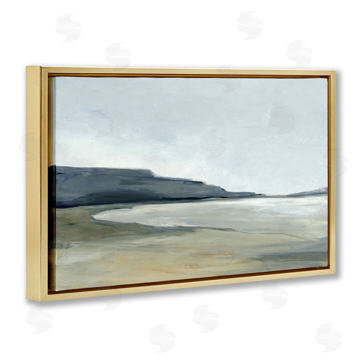 Muted Coastline Cliff Gold Floating Frame Canvas Wall Art, Home Decor by Hannah Dawson