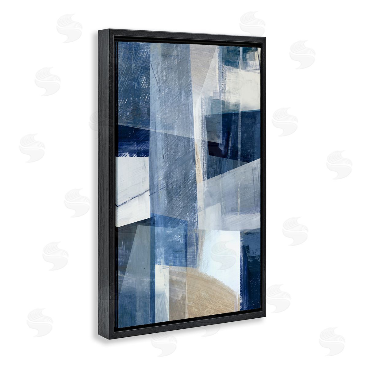 Oblique Geometric Shapes Black Floating Frame Canvas Wall Art, Home Decor by Hannah Dawson