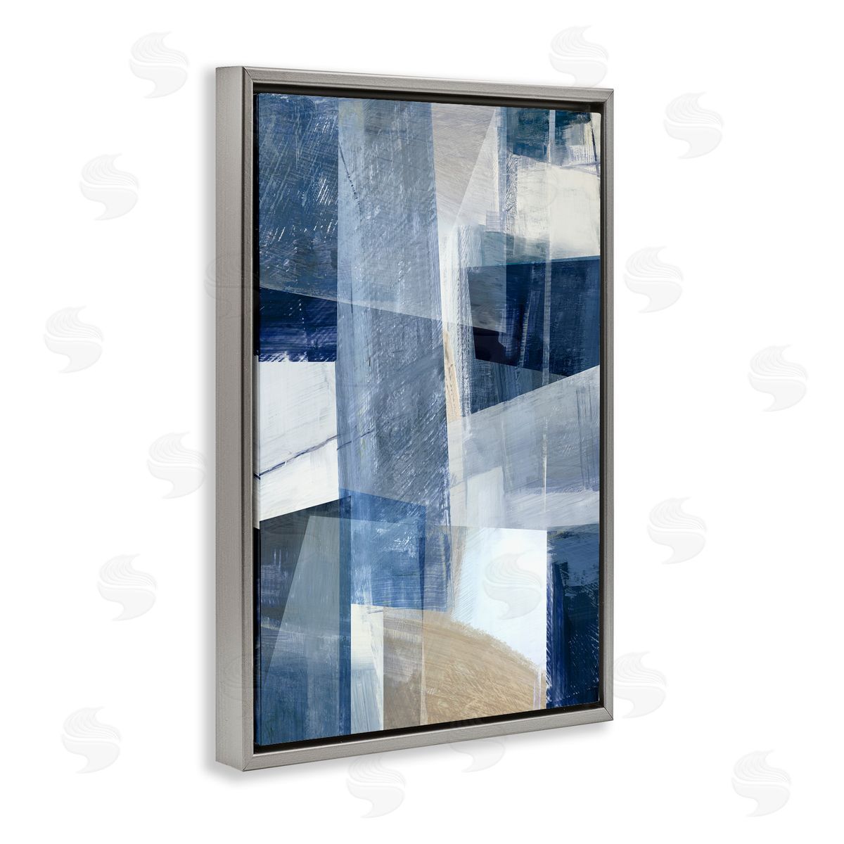 Oblique Geometric Shapes Grey Floating Frame Canvas Wall Art, Home Decor by Hannah Dawson