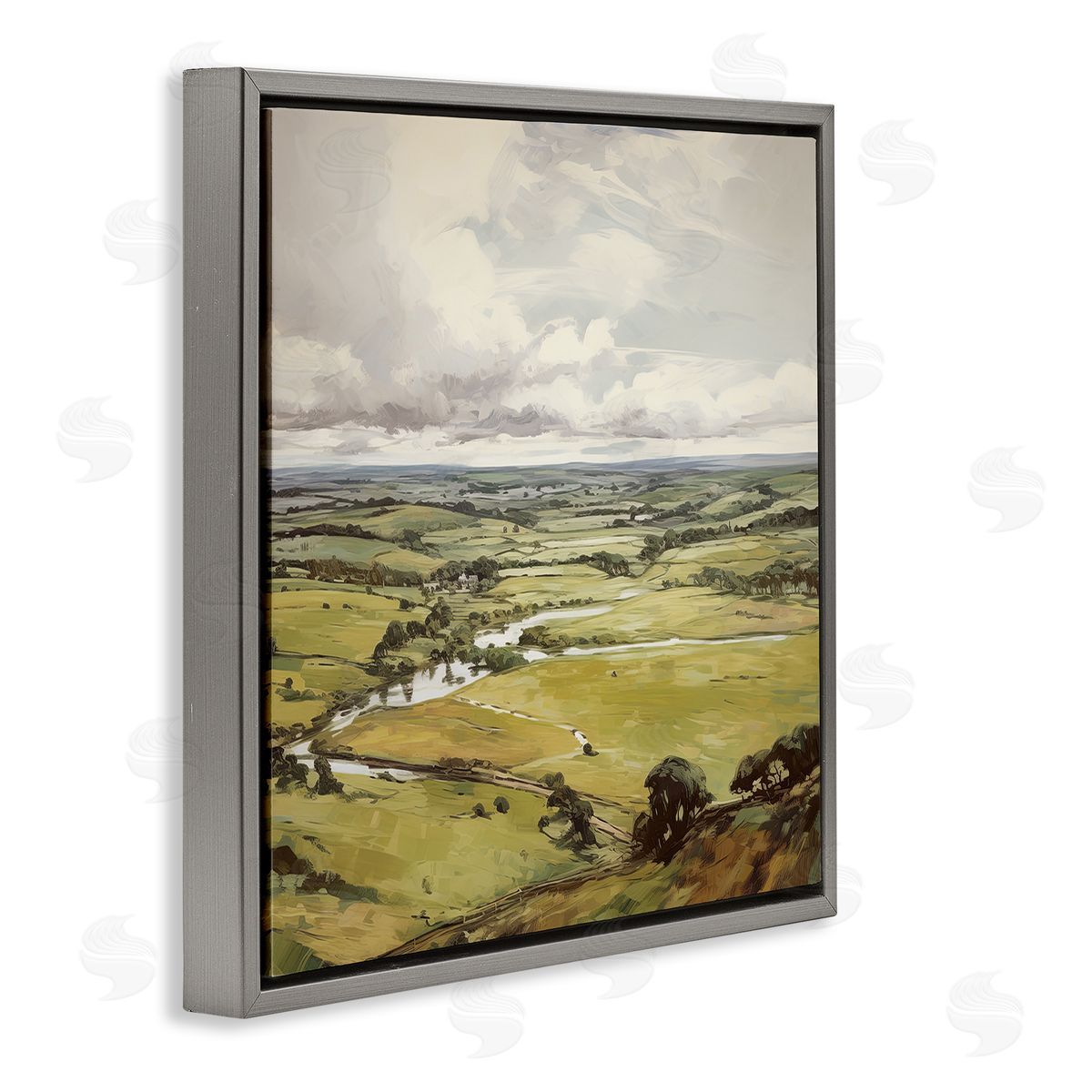 Rural Tributaries Overlook Grey Floating Frame Canvas Wall Art, Home Decor by Raymond Powers