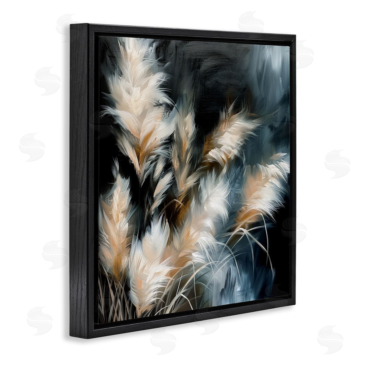 Feathery Windblown Wheat Black Floating Frame Canvas Wall Art, Home Decor by Raymond Powers