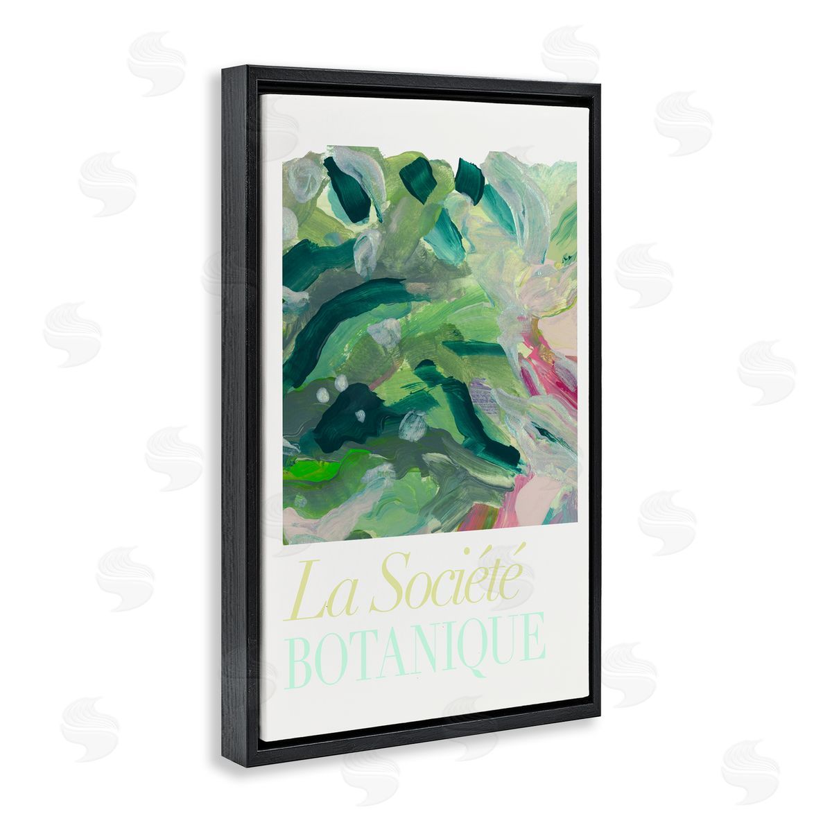 French Leaves Abstraction Black Floating Frame Canvas Wall Art, Home Decor by cartissi