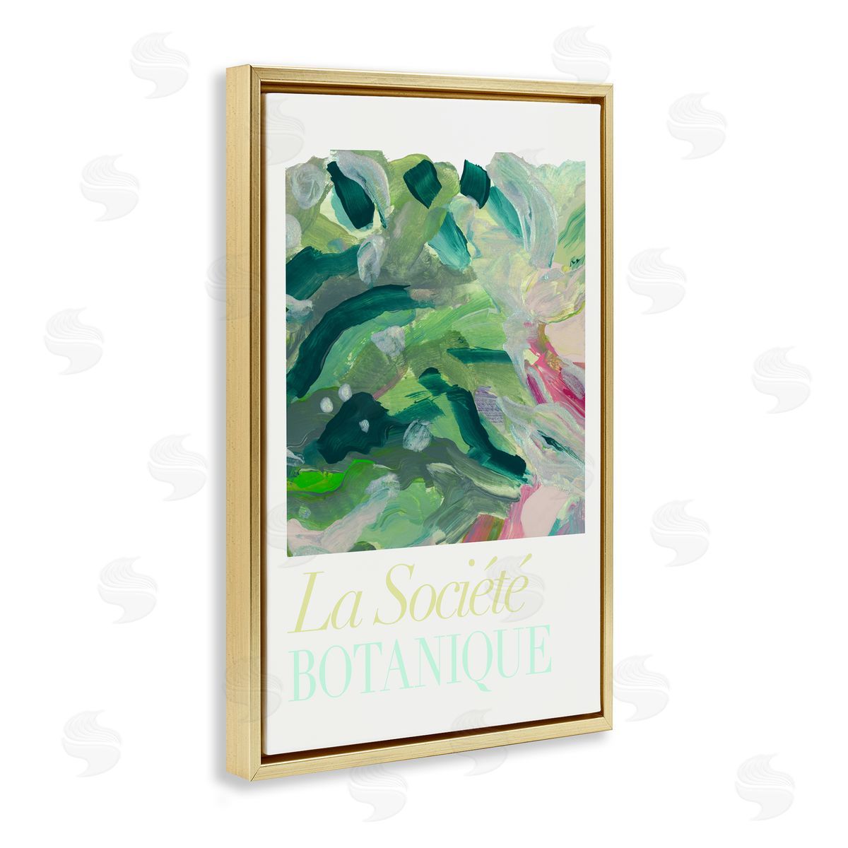 French Leaves Abstraction Gold Floating Frame Canvas Wall Art, Home Decor by cartissi