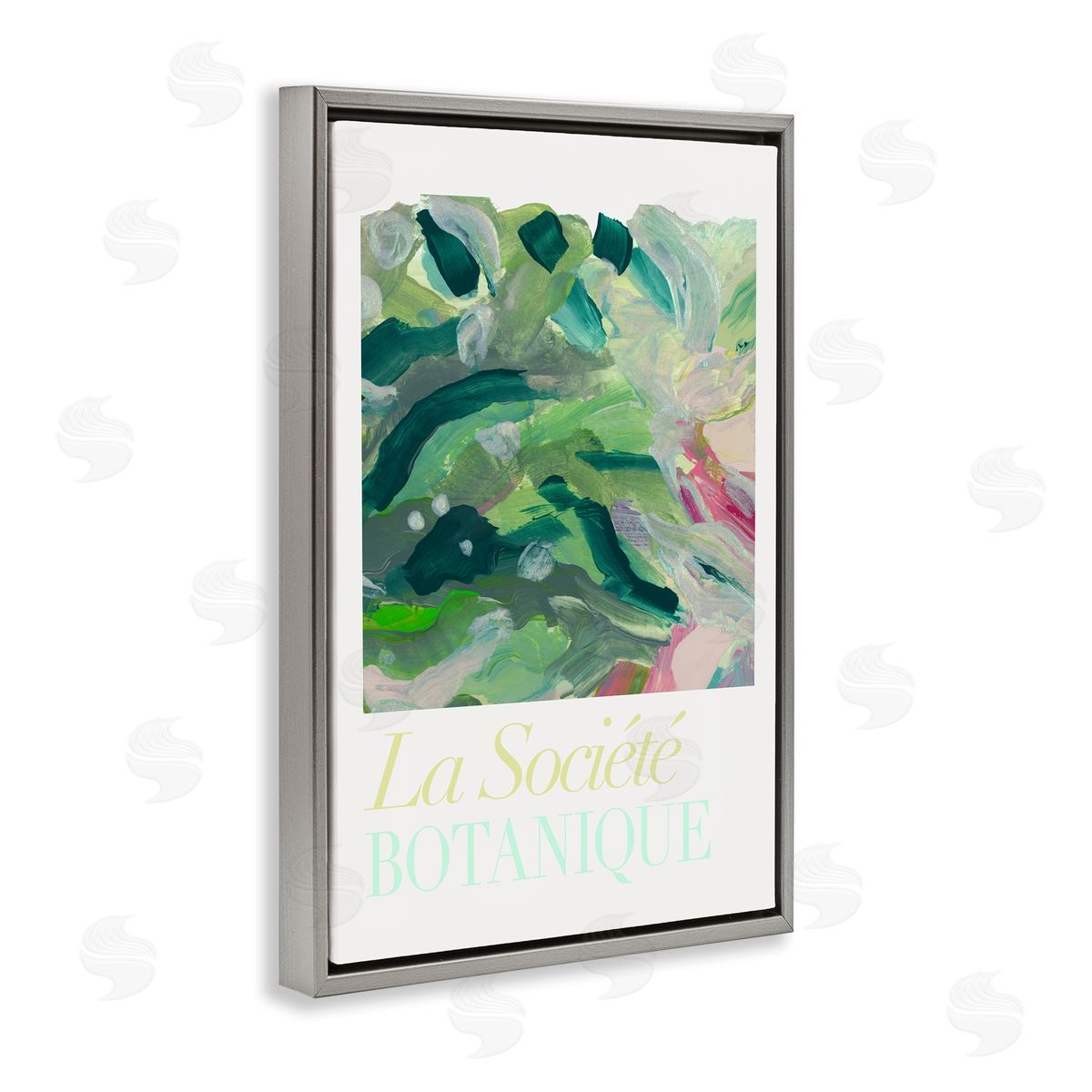 French Leaves Abstraction Grey Floating Frame Canvas Wall Art, Home Decor by cartissi