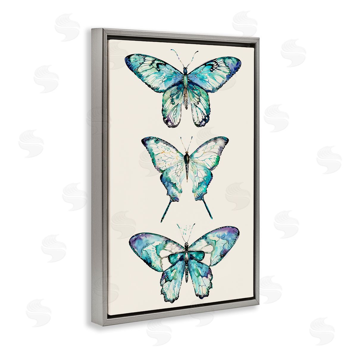 Classic Butterfly Specimens Grey Floating Frame Canvas Wall Art, Home Decor by Christine Zalewski