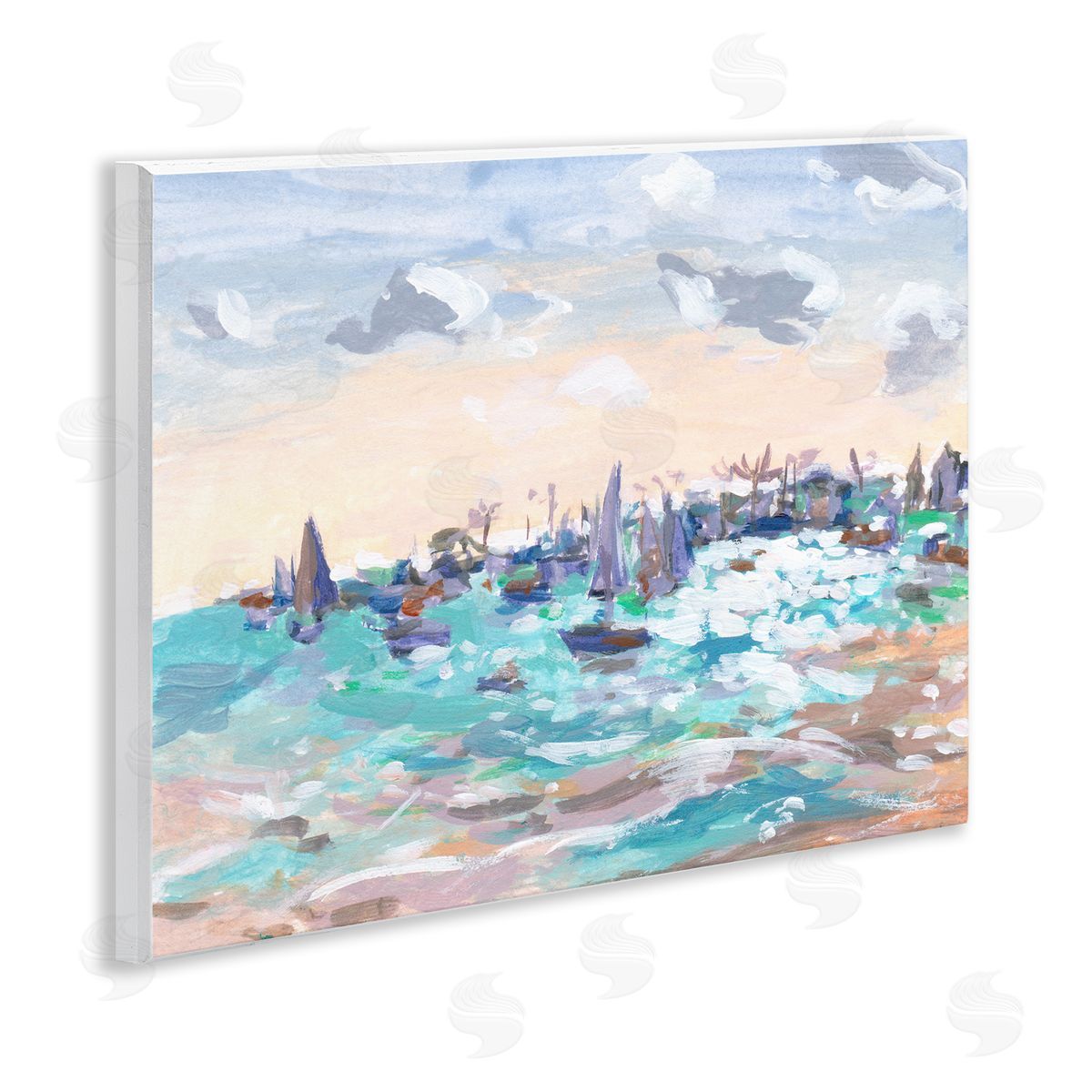 Sailboats in Rushing Waves Wood Plaque Wall Art, Home Decor by Melissa Wang