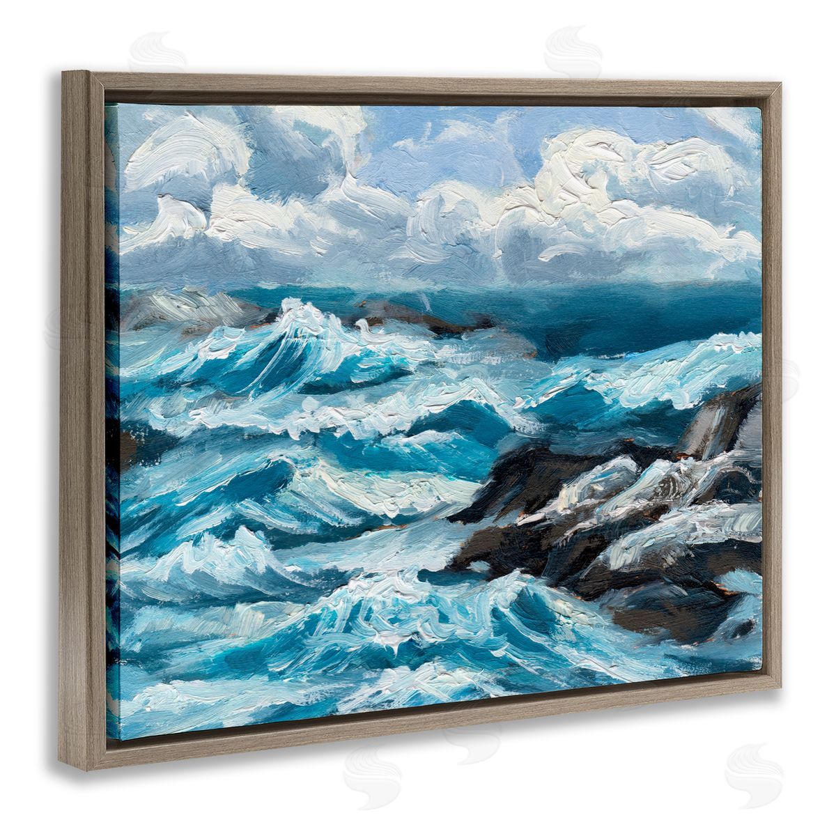 Rough Sea Waves Splash Brown Floating Frame Canvas Wall Art, Home Decor by Melissa Wang