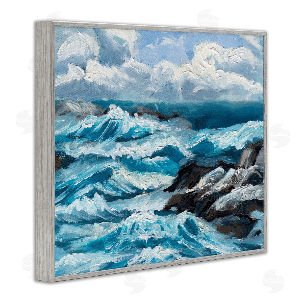 Rough Sea Waves Splash Grey Frame Print Wall Art, Home Decor by Melissa Wang