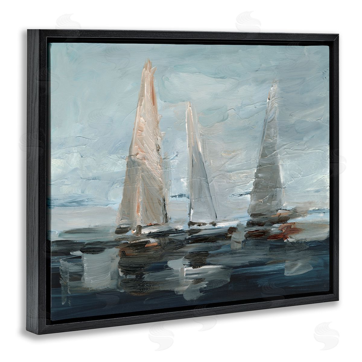 Painterly Sailboat Trio Black Floating Frame Canvas Wall Art, Home Decor by Ethan Harper