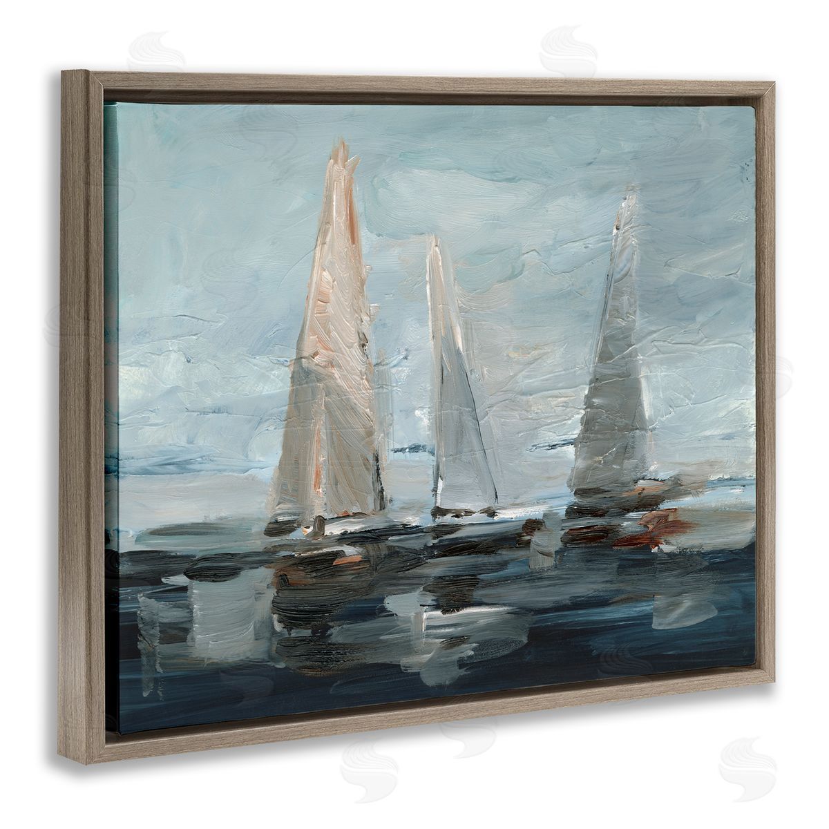 Painterly Sailboat Trio Brown Floating Frame Canvas Wall Art, Home Decor by Ethan Harper