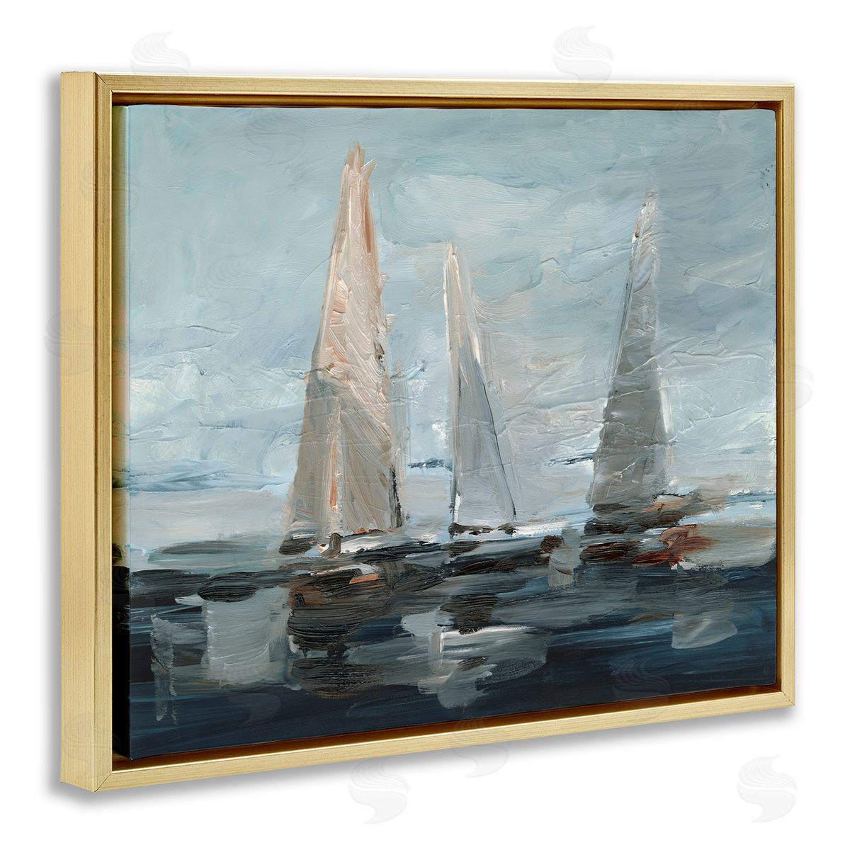 Painterly Sailboat Trio Gold Floating Frame Canvas Wall Art, Home Decor by Ethan Harper