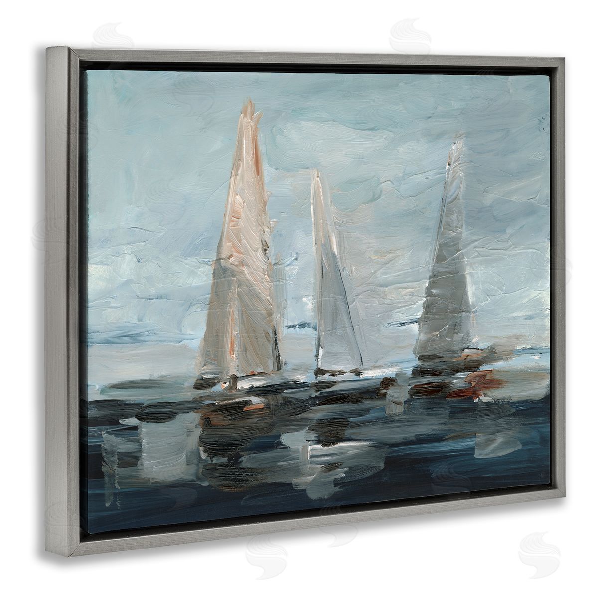Painterly Sailboat Trio Grey Floating Frame Canvas Wall Art, Home Decor by Ethan Harper