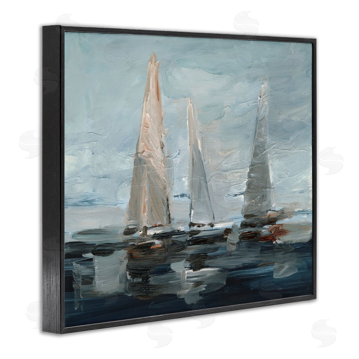Painterly Sailboat Trio Black Frame Print Wall Art, Home Decor by Ethan Harper