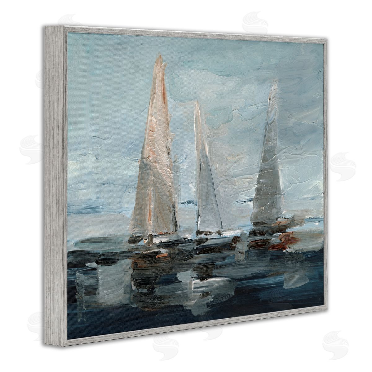 Painterly Sailboat Trio Grey Frame Print Wall Art, Home Decor by Ethan Harper