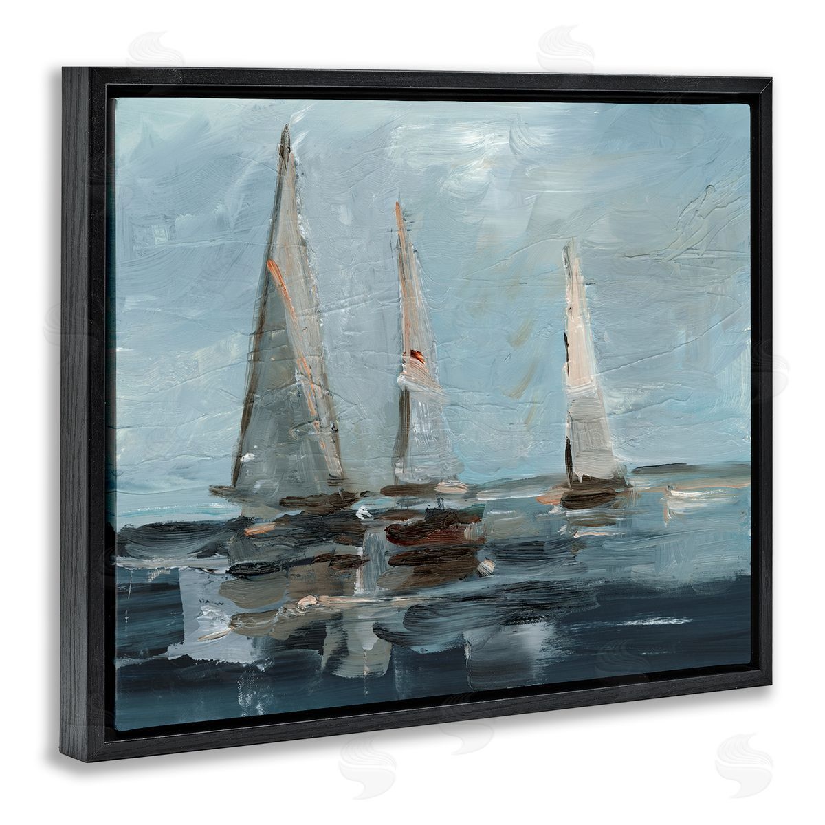 Moody Sailboats Maritime Black Floating Frame Canvas Wall Art, Home Decor by Ethan Harper