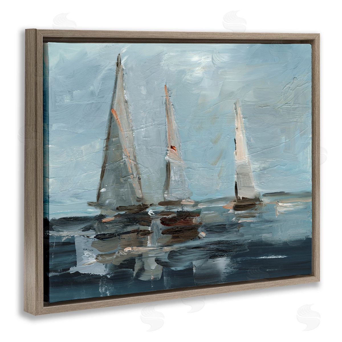Moody Sailboats Maritime Brown Floating Frame Canvas Wall Art, Home Decor by Ethan Harper