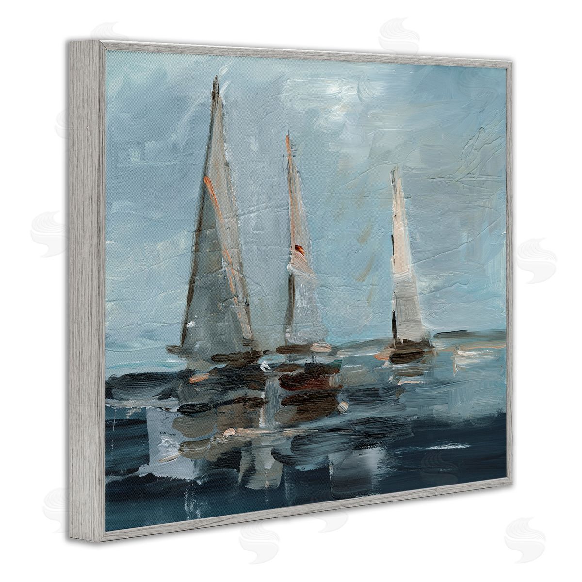 Moody Sailboats Maritime Grey Frame Print Wall Art, Home Decor by Ethan Harper