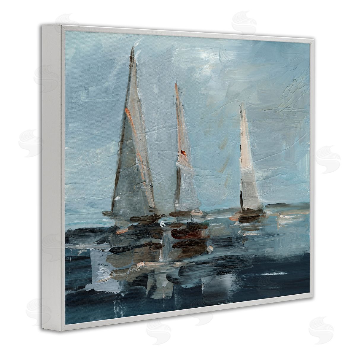 Moody Sailboats Maritime White Frame Print Wall Art, Home Decor by Ethan Harper