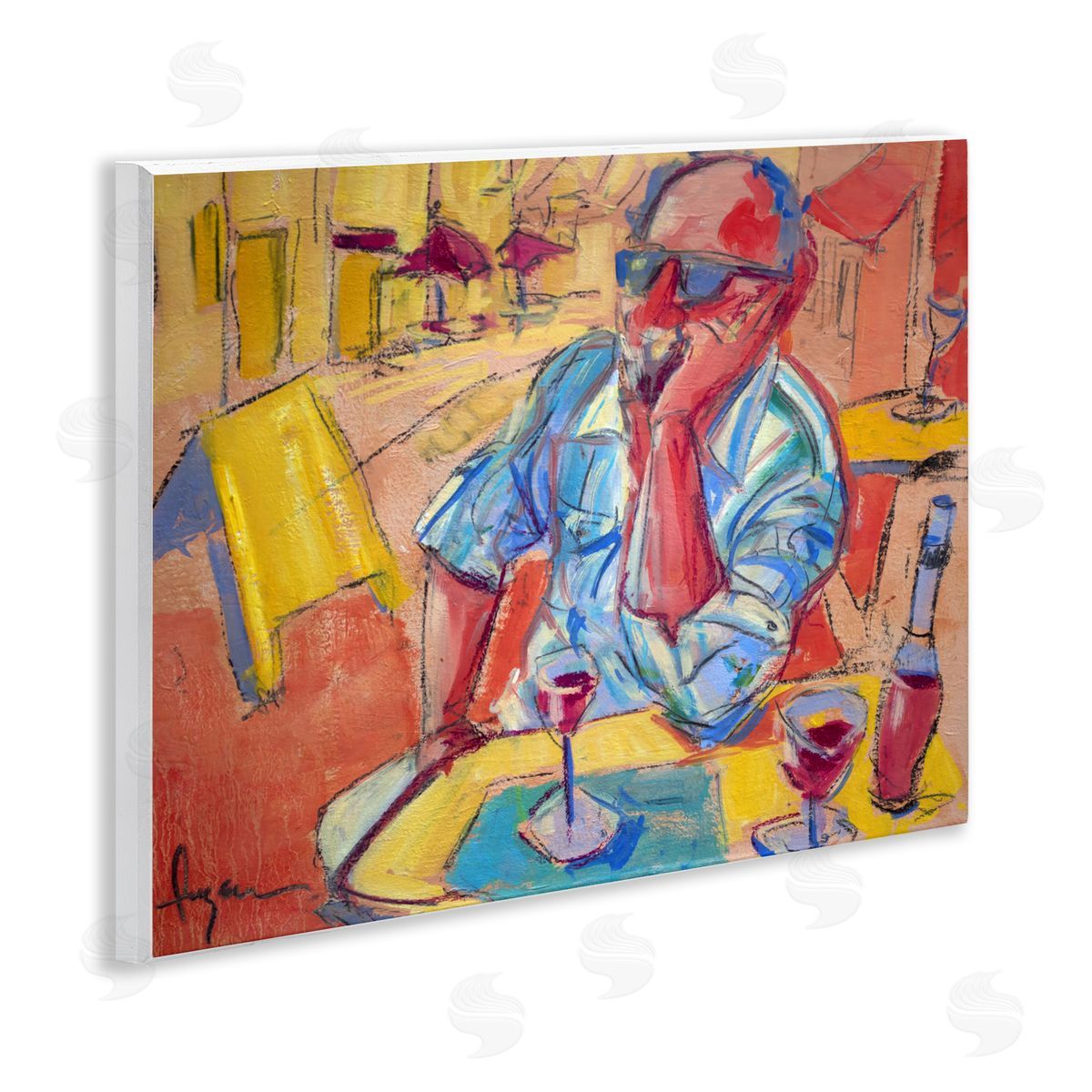Man with Wine Portrait Wood Plaque Wall Art, Home Decor by June Erica Vess