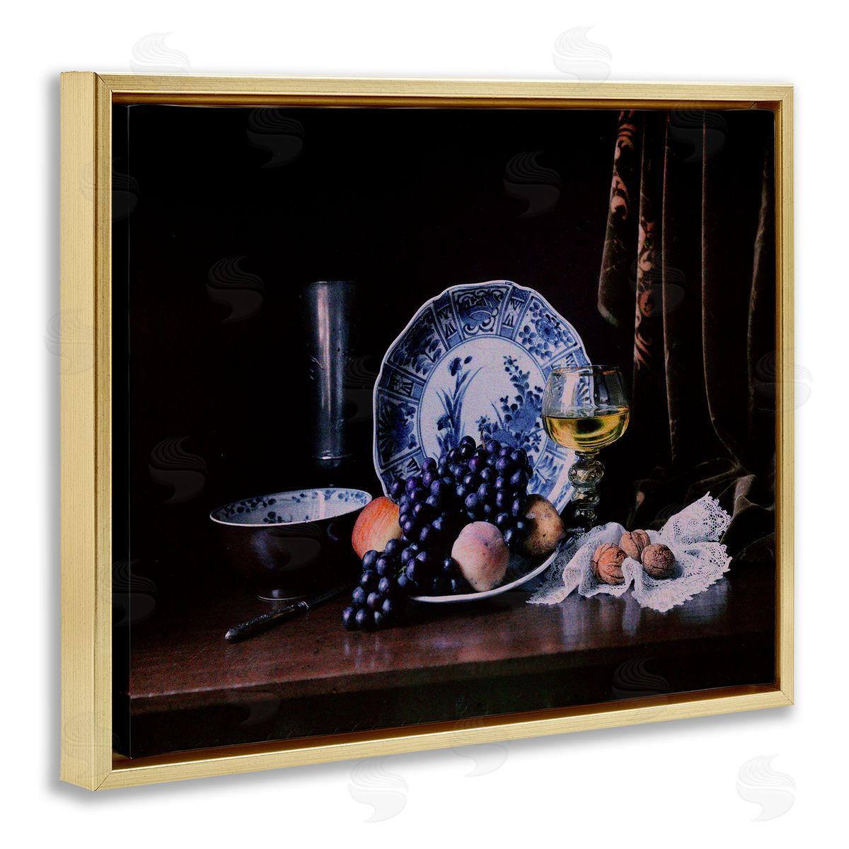 Baroque Still Life Gold Floating Frame Canvas Wall Art, Home Decor by Unknown